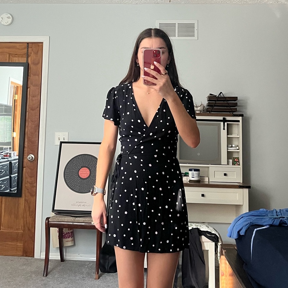 BP black polka dot Small wrap dress
